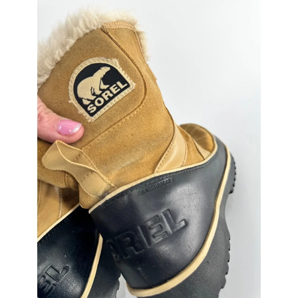 Sorel‎ Tivoli II Boots Women 7.5 Tan Suede Waterproof Faux Fur NL2089-373